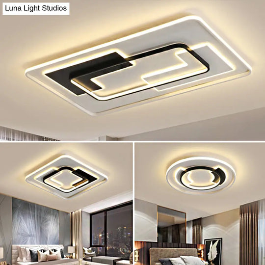 Modern Black Super Thin Led Flush Mount Ceiling Lamp In Warm/White Light