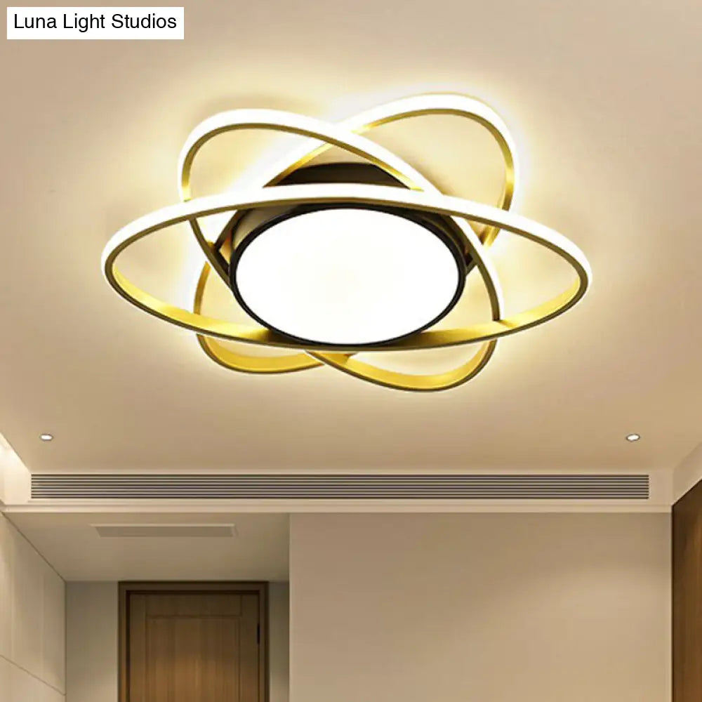 Modern Black Surface Mount Led Ceiling Light With Metallic Floral Design