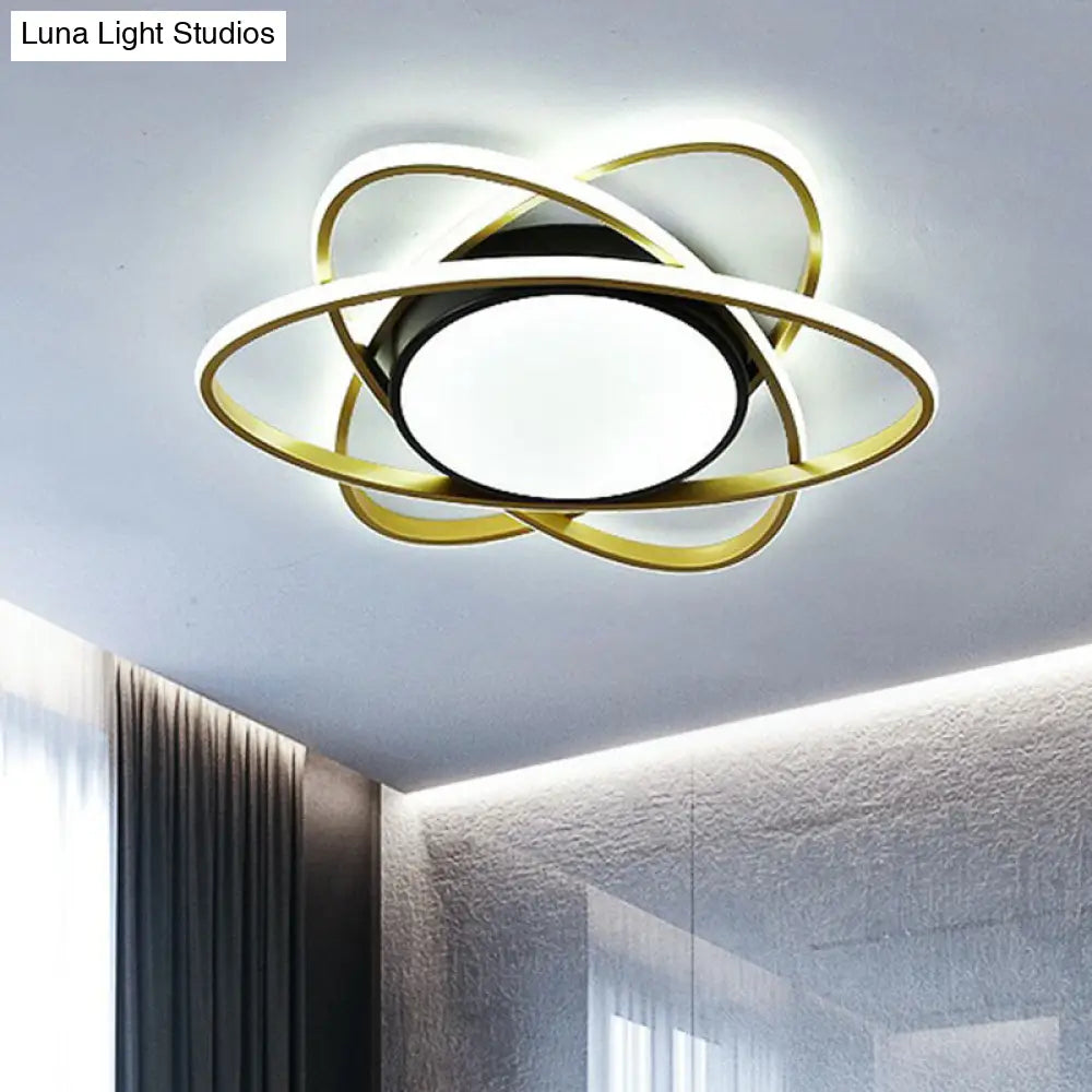 Modern Black Surface Mount Led Ceiling Light With Metallic Floral Design