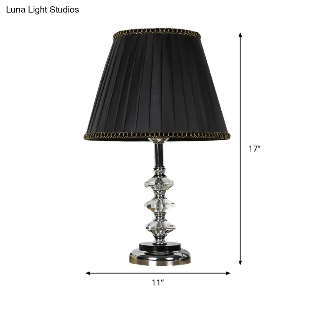 Modern Black Table Lamp With Clear Crystal Shade & Night Light - Perfect For Living Room Décor