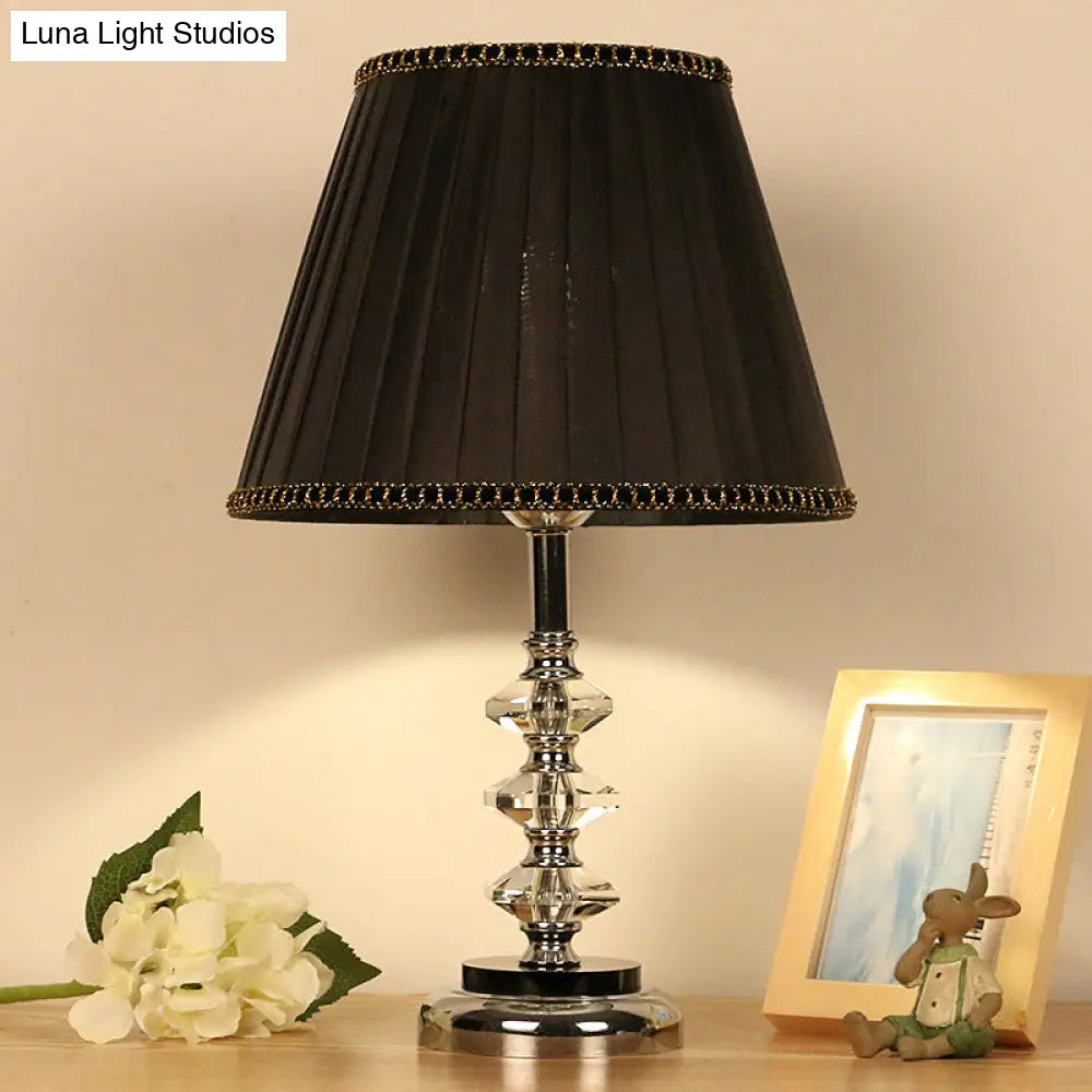 Modern Black Table Lamp With Clear Crystal Shade & Night Light - Perfect For Living Room Décor