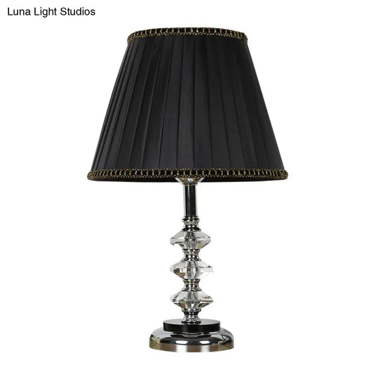 Modern Black Table Lamp With Clear Crystal Shade & Night Light - Perfect For Living Room Décor