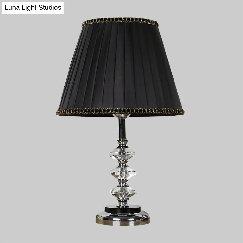 Modern Black Table Lamp With Clear Crystal Shade & Night Light - Perfect For Living Room Décor