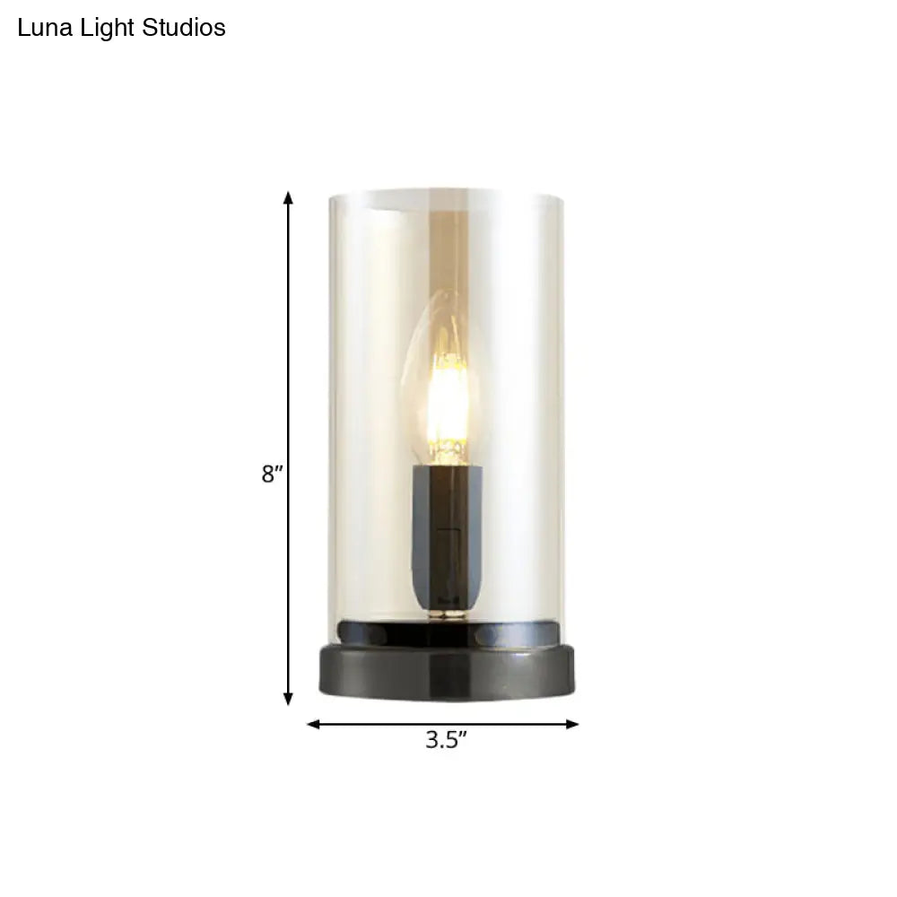 Modern Black Table Lamp With Clear Glass Cylinder Shade Perfect For Living Room Or Bedroom Lighting