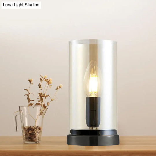 Modern Black Table Lamp With Clear Glass Cylinder Shade Perfect For Living Room Or Bedroom Lighting