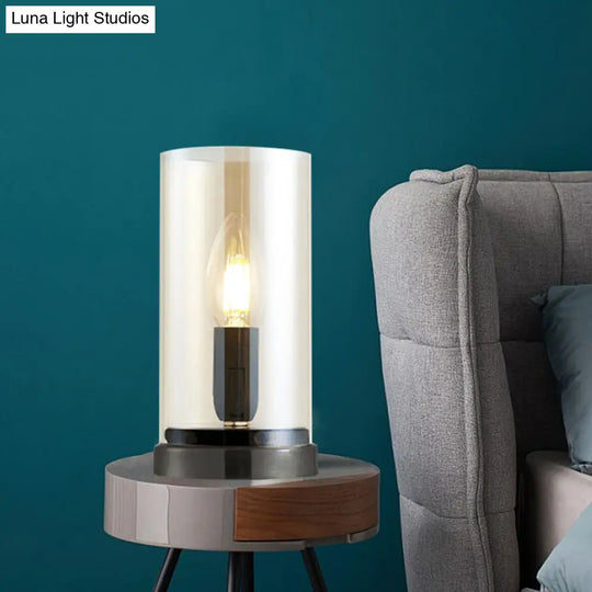 Modern Black Table Lamp With Clear Glass Cylinder Shade Perfect For Living Room Or Bedroom Lighting