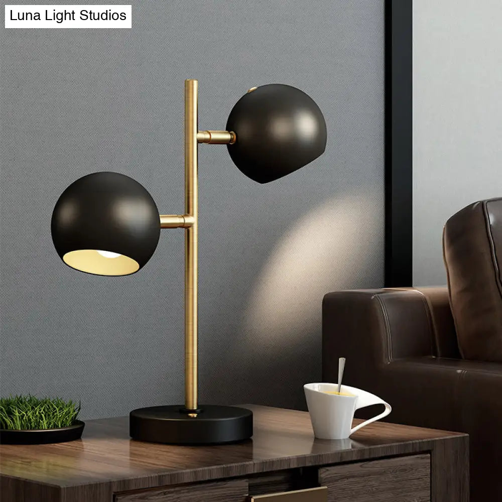 Modern Black Table Lamp With Domed Metal Shade - 2 Lights For Bedside Nightstand