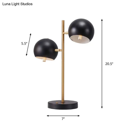 Modern Black Table Lamp With Domed Metal Shade - 2 Lights For Bedside Nightstand