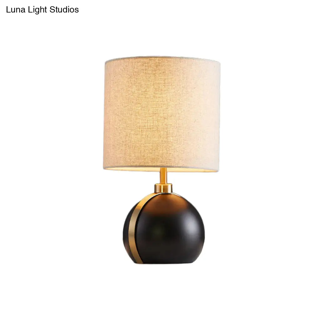 Modern Black Table Lamp With Flaxen Fabric Shade - 1-Head Metal Night Light