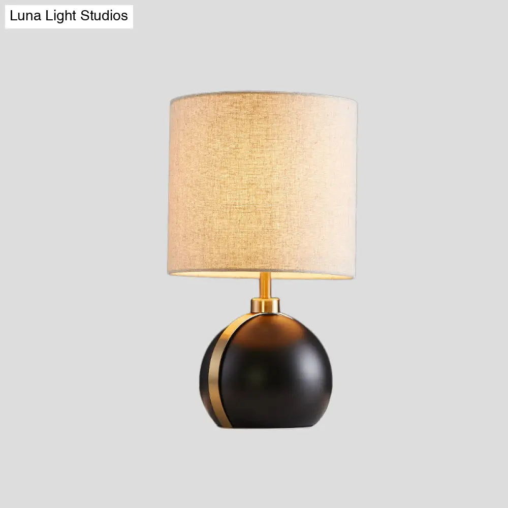 Modern Black Table Lamp With Flaxen Fabric Shade - 1-Head Metal Night Light