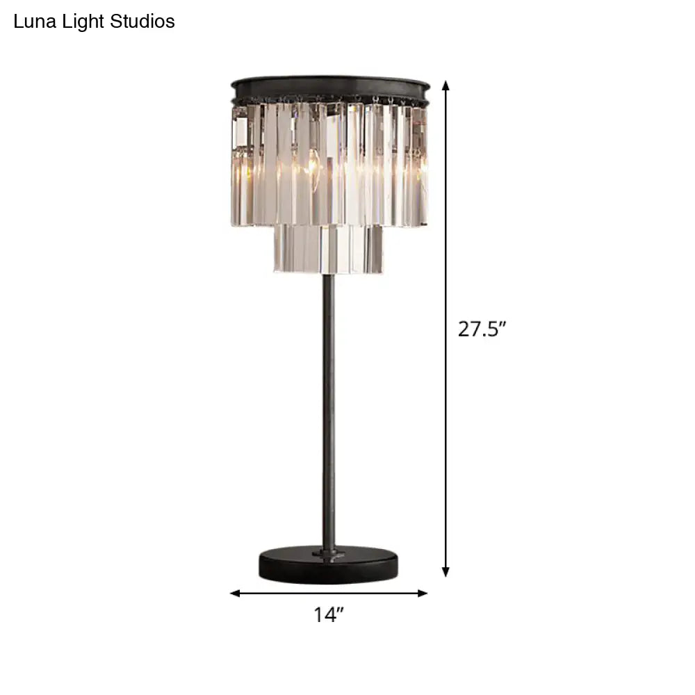 Modern Black Table Lamp With Hand-Cut Crystal 3-Bulb Book Reading Light