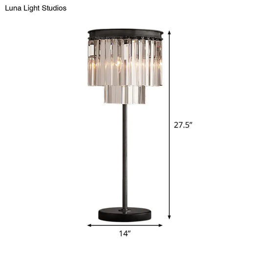 Modern Black Table Lamp With Hand-Cut Crystal 3-Bulb Book Reading Light