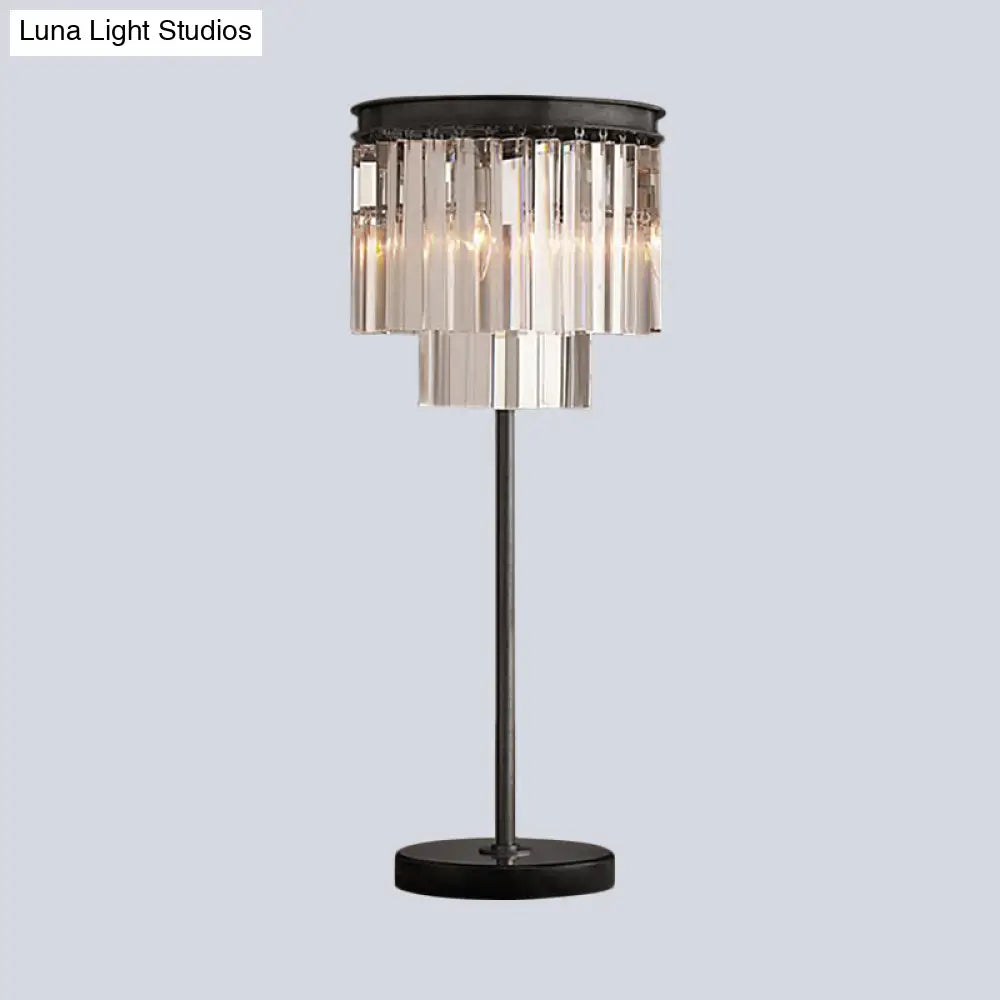 Modern Black Table Lamp With Hand-Cut Crystal 3-Bulb Book Reading Light