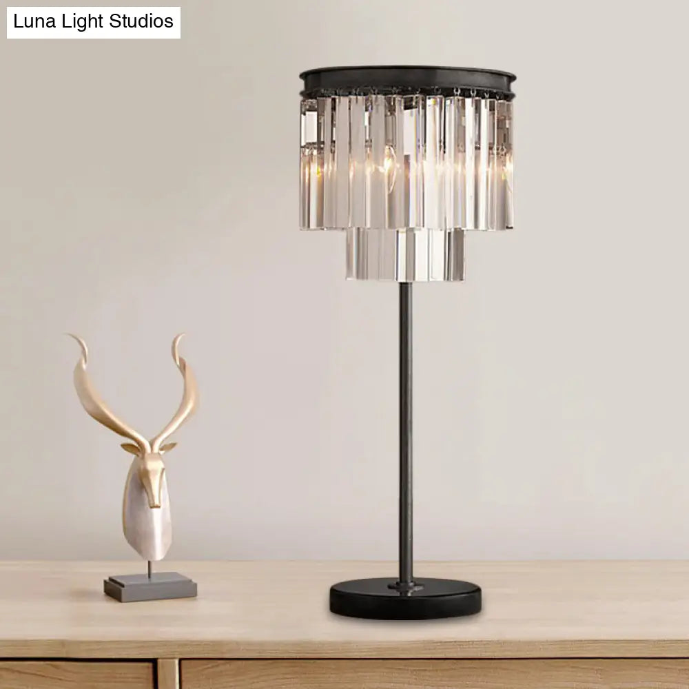 Modern Black Table Lamp With Hand-Cut Crystal 3-Bulb Book Reading Light