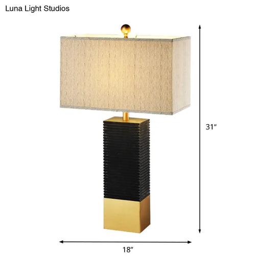 Modern Black Table Lamp With Rectangle Fabric Shade - Perfect For Reading In The Living Room