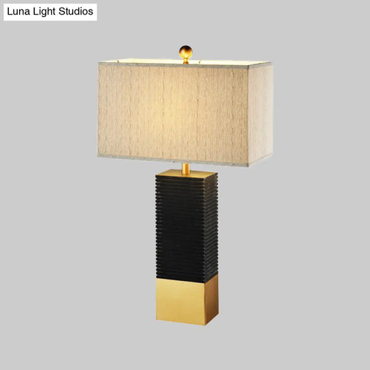 Modern Black Table Lamp With Rectangle Fabric Shade - Perfect For Reading In The Living Room