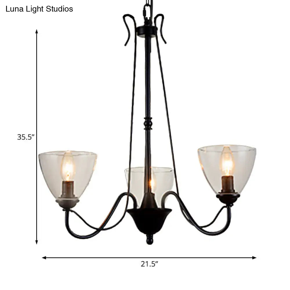 Modern Black Clear Glass Pendant Light Chandelier For Living Room - 3/5/6 Lights