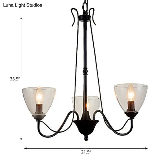 Modern Black Clear Glass Pendant Light Chandelier For Living Room - 3/5/6 Lights