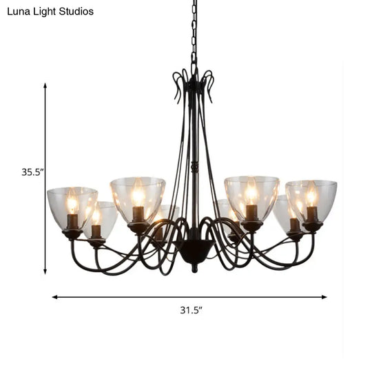 Modern Black Clear Glass Pendant Light Chandelier For Living Room - 3/5/6 Lights