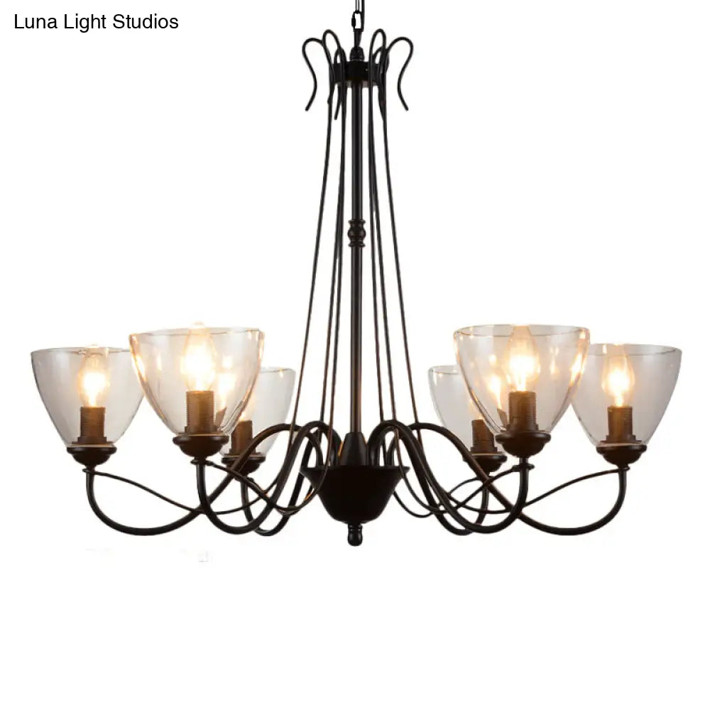 Modern Black Clear Glass Pendant Light Chandelier For Living Room - 3/5/6 Lights