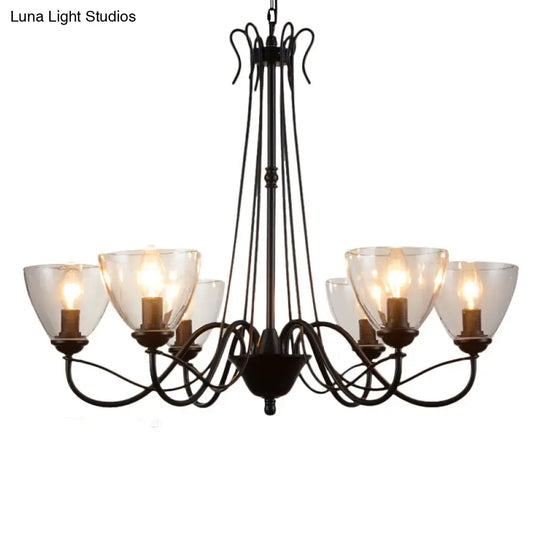 Modern Black Clear Glass Pendant Light Chandelier For Living Room - 3/5/6 Lights