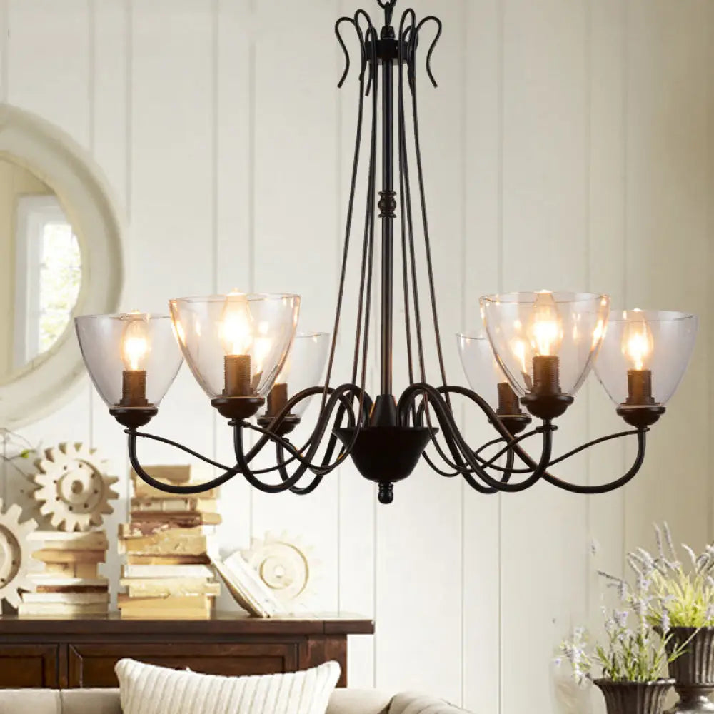 Modern Black Tapered Chandelier - 3/5/6-Light Clear Glass Pendant Light For Living Room 6 /