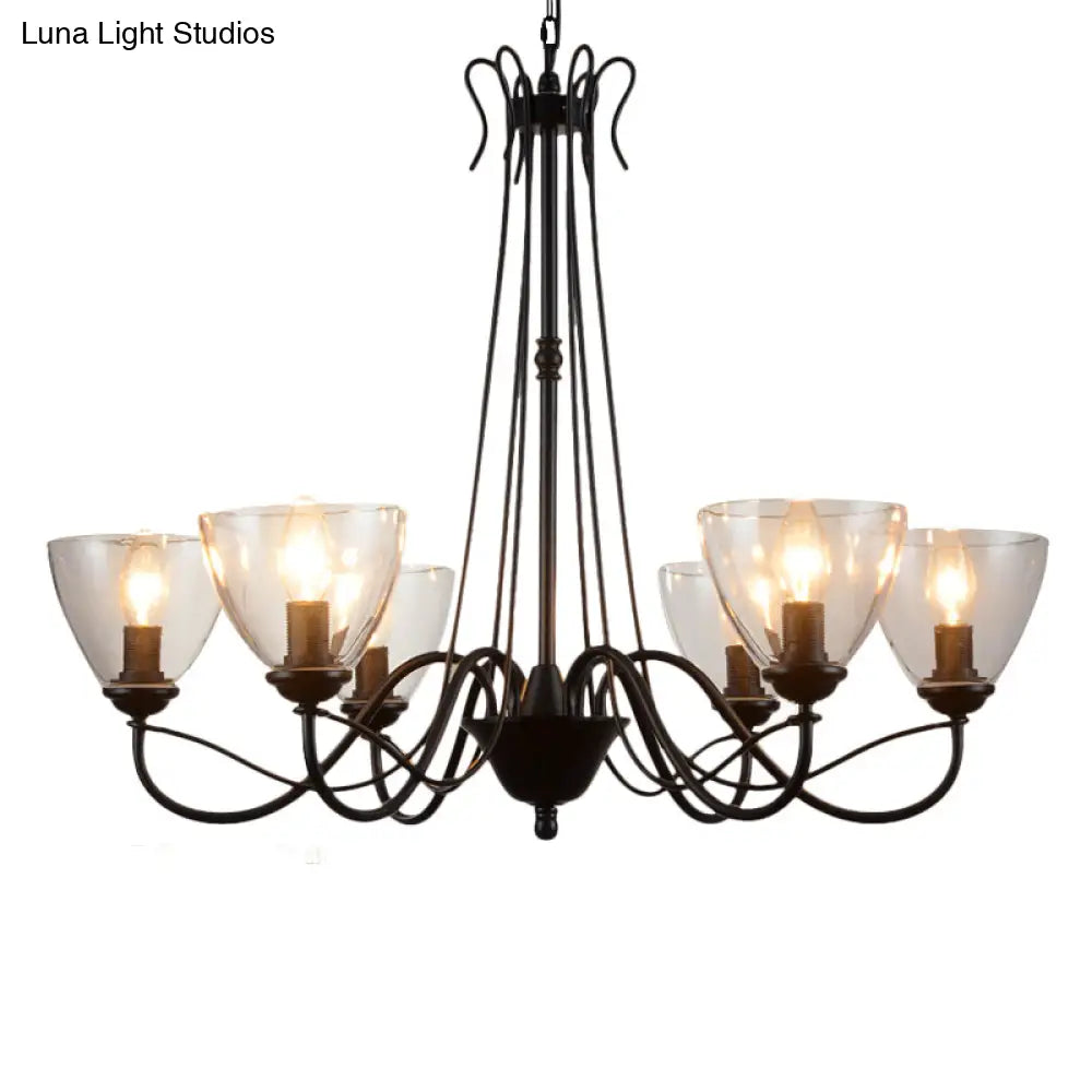 Modern Black Tapered Chandelier - 3/5/6-Light Clear Glass Pendant Light For Living Room