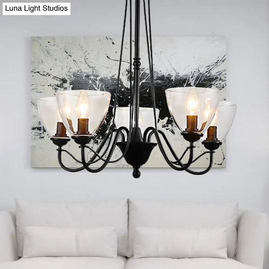 Modern Black Tapered Chandelier - 3/5/6-Light Clear Glass Pendant Light For Living Room