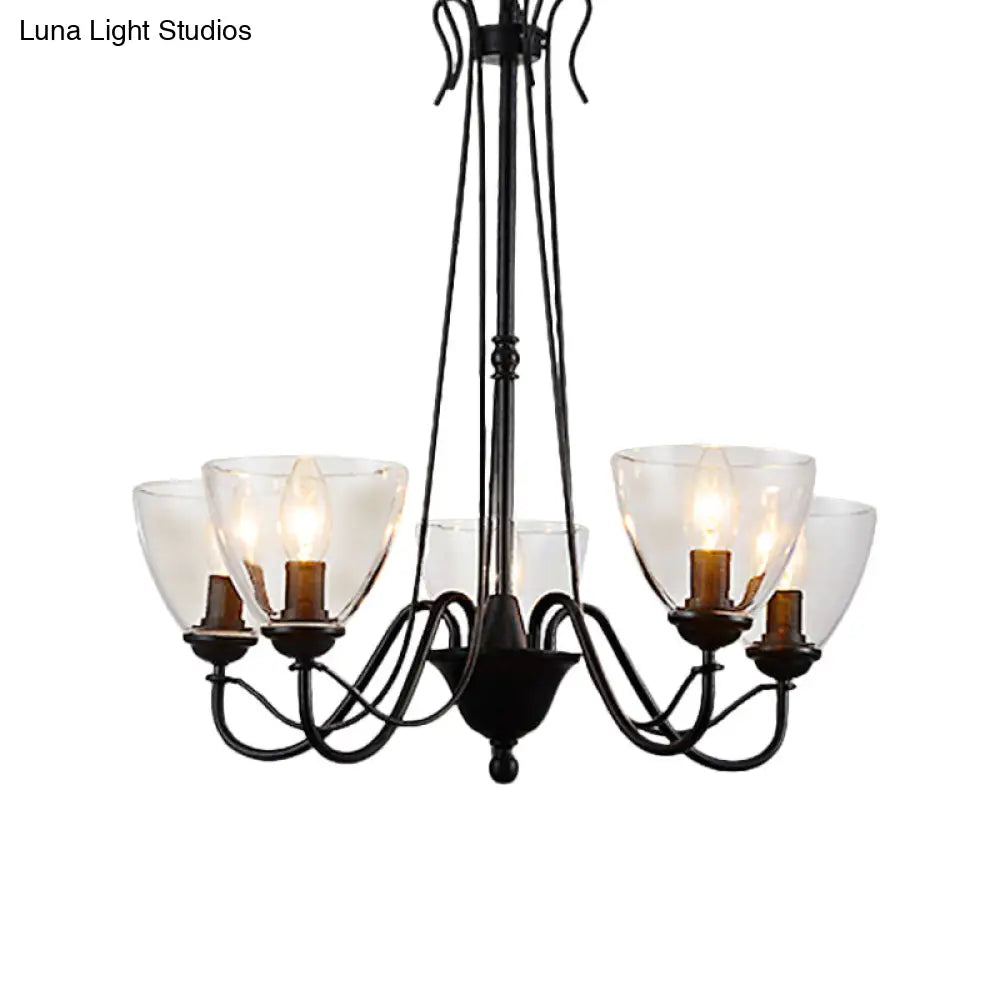 Modern Black Tapered Chandelier - 3/5/6-Light Clear Glass Pendant Light For Living Room