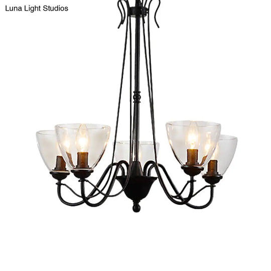 Modern Black Clear Glass Pendant Light Chandelier For Living Room - 3/5/6 Lights