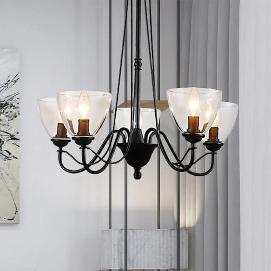 Modern Black Tapered Chandelier - 3/5/6-Light Clear Glass Pendant Light For Living Room 5 /