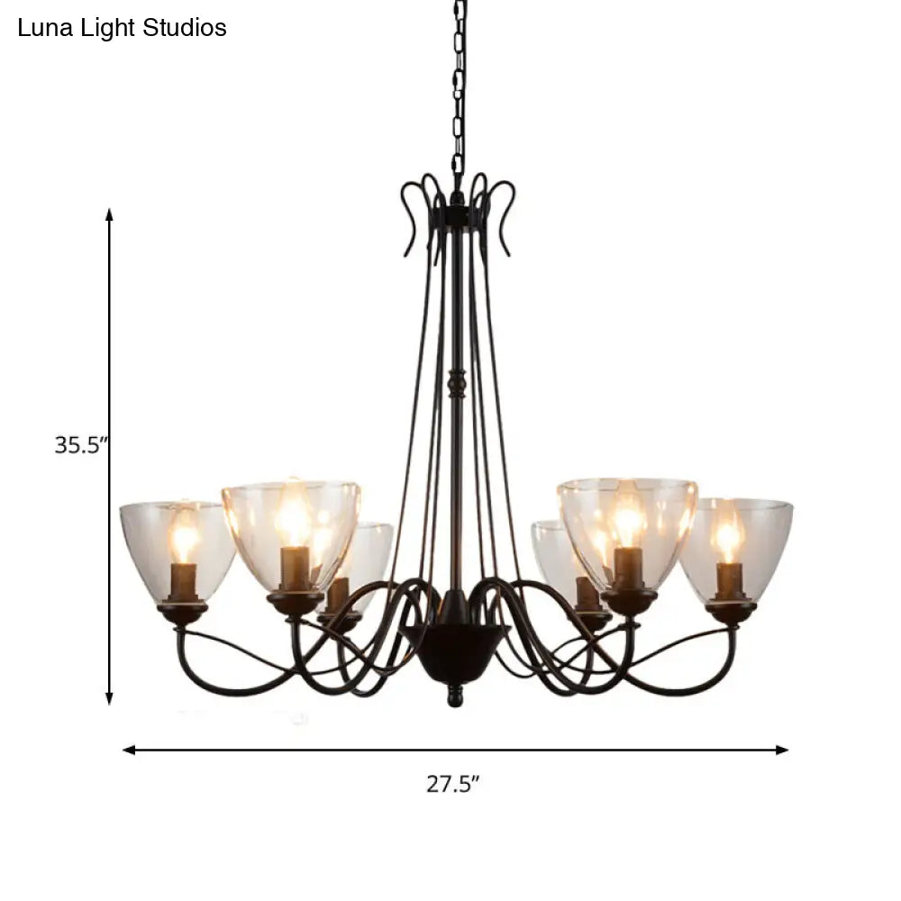 Modern Black Clear Glass Pendant Light Chandelier For Living Room - 3/5/6 Lights