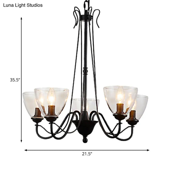 Modern Black Tapered Chandelier - 3/5/6-Light Clear Glass Pendant Light For Living Room