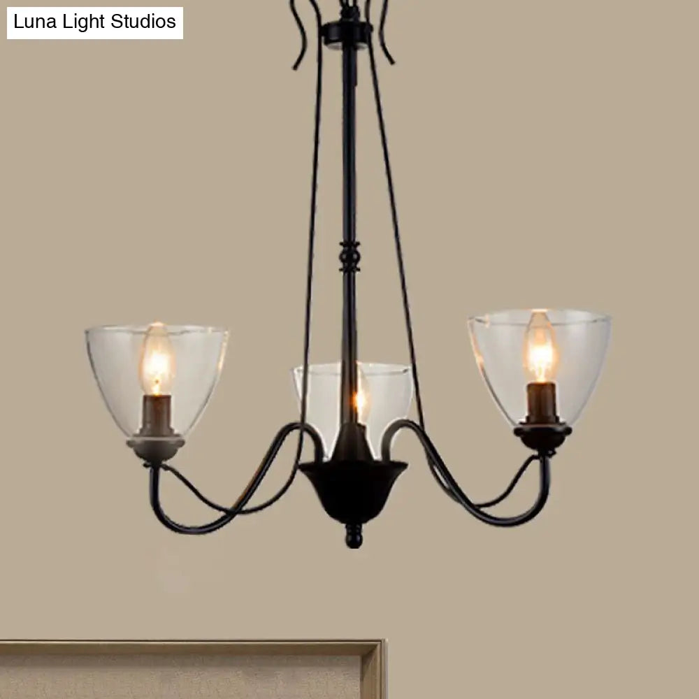 Modern Black Clear Glass Pendant Light Chandelier For Living Room - 3/5/6 Lights