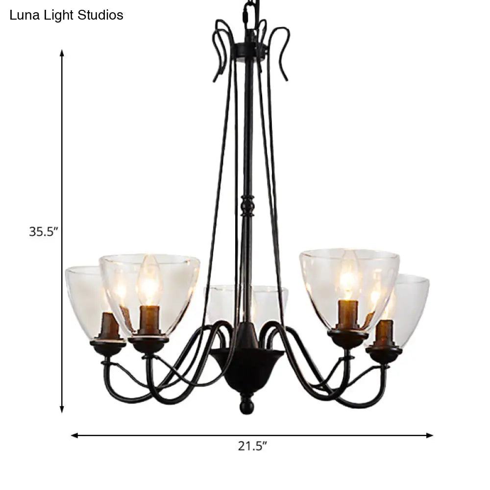 Modern Black Clear Glass Pendant Light Chandelier For Living Room - 3/5/6 Lights