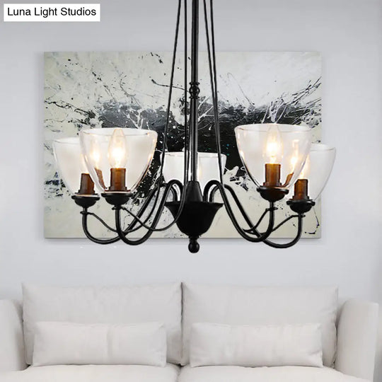 Modern Black Clear Glass Pendant Light Chandelier For Living Room - 3/5/6 Lights