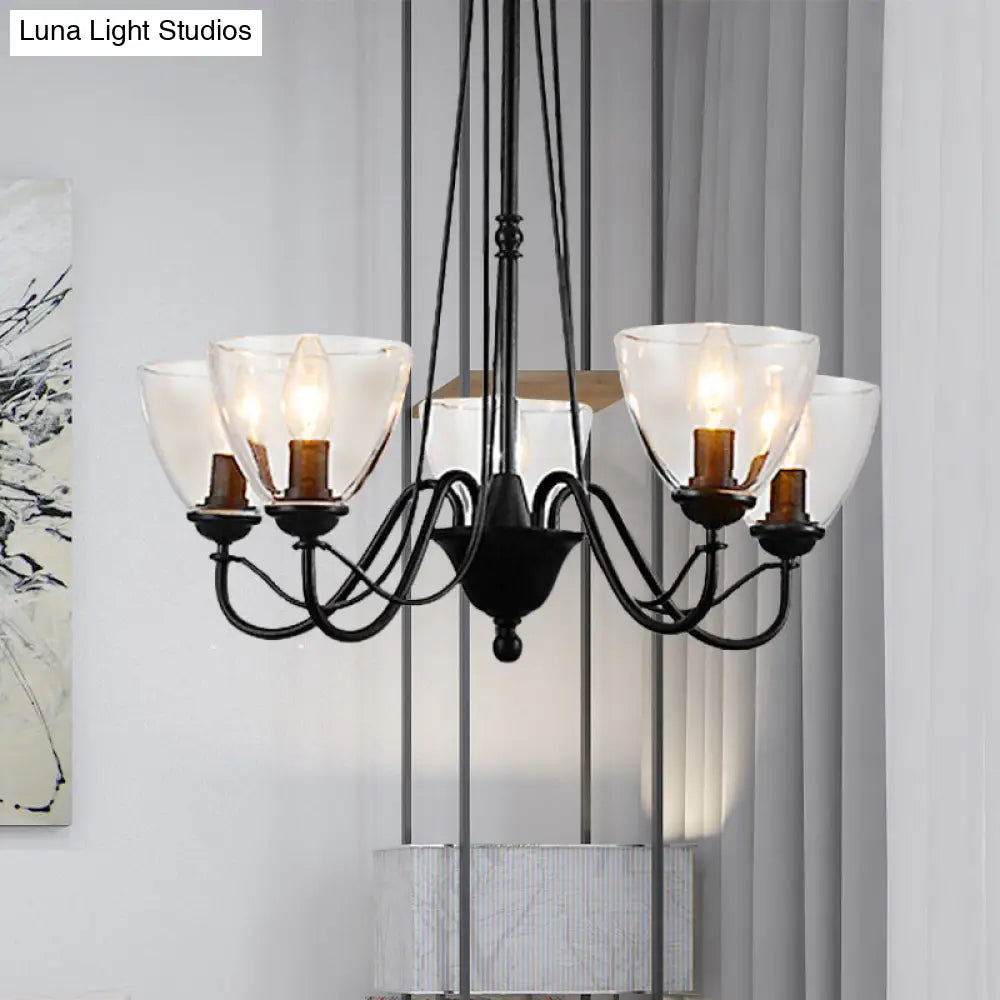 Modern Black Clear Glass Pendant Light Chandelier For Living Room - 3/5/6 Lights 5 /