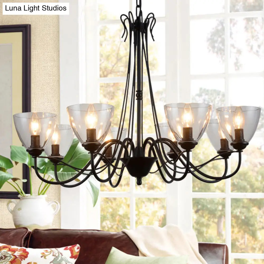 Modern Black Tapered Chandelier - 3/5/6-Light Clear Glass Pendant Light For Living Room