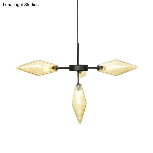 Modern Amber Glass Pendant Chandelier - Black Finish 4 Tapered Heads