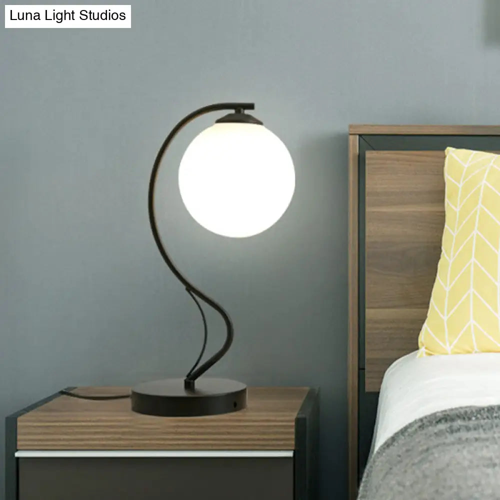 Modern Black Task Lamp With Frosted Glass Globe Shade