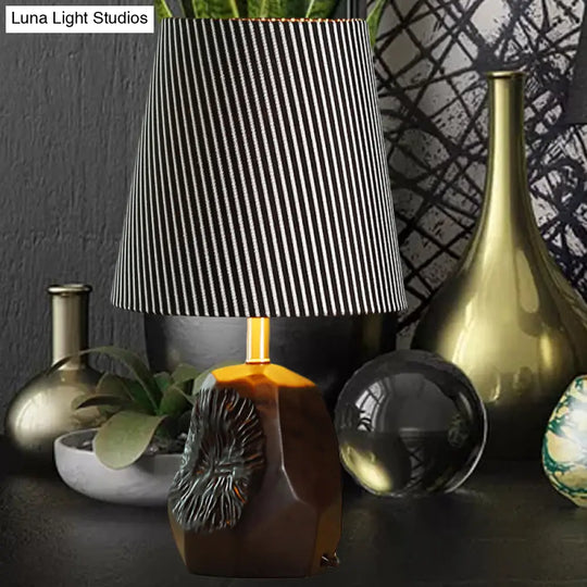 Modern Black Ticking Stripe Table Lamp - 1-Light Conical Design With Hammered Base Ideal For Kitchen