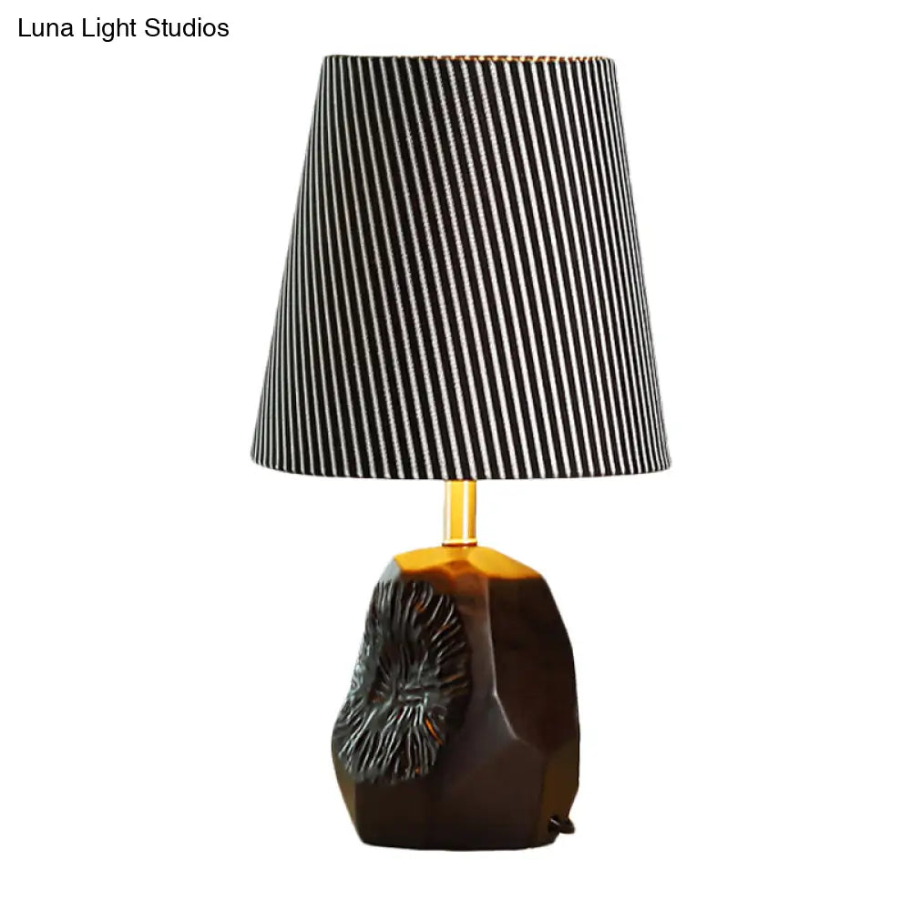 Modern Black Ticking Stripe Table Lamp - 1-Light Conical Design With Hammered Base Ideal For Kitchen