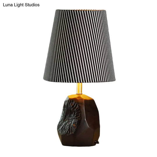 Modern Black Ticking Stripe Table Lamp - 1-Light Conical Design With Hammered Base Ideal For Kitchen