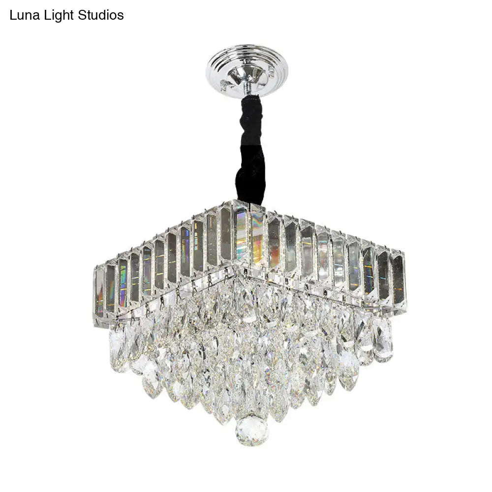 Modern Black Tiered Led Crystal Pendant Light For Dining Room Suspension