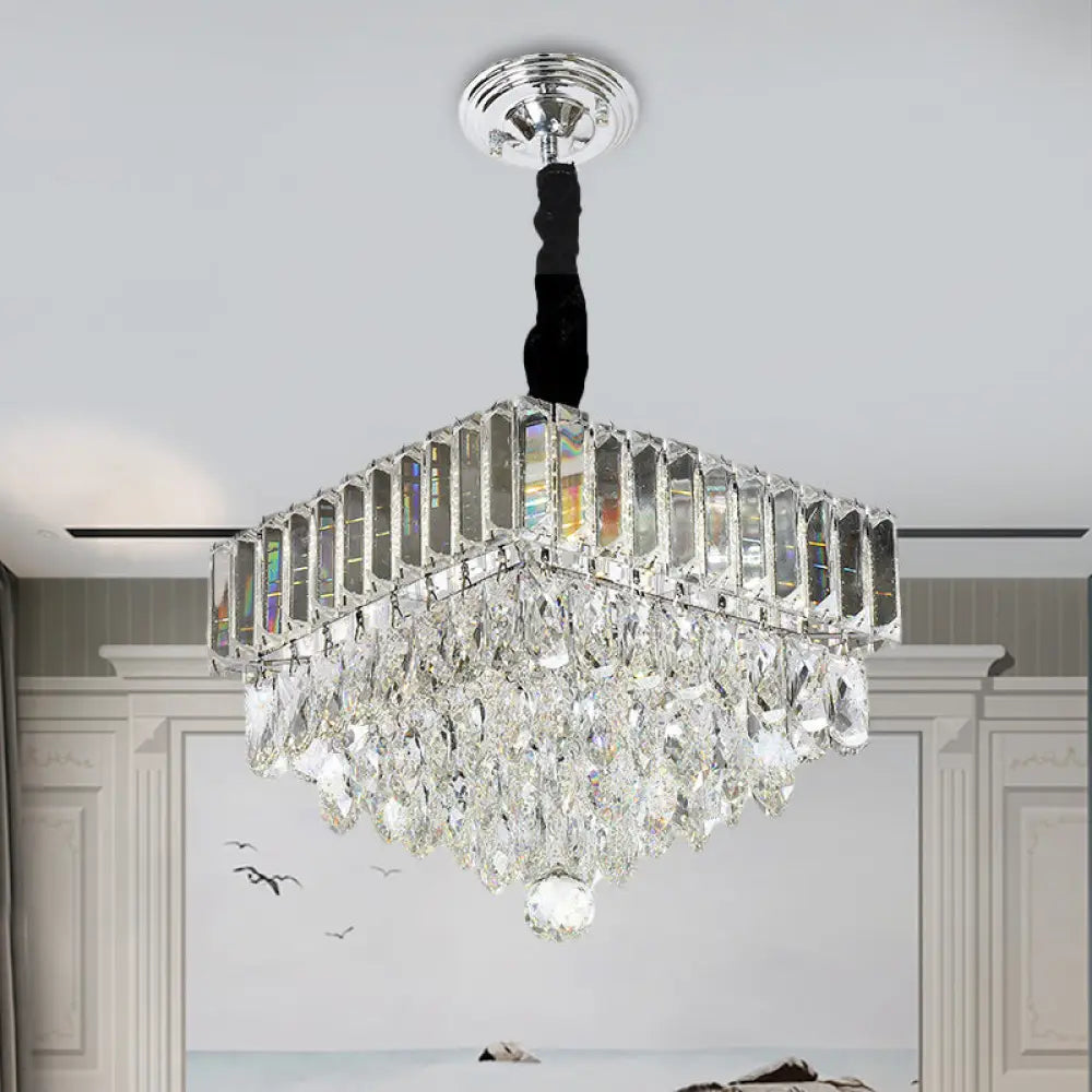 Modern Black Tiered Led Crystal Pendant Light For Dining Room Suspension Clear