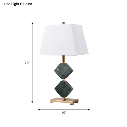 Modern Black Trapezoid Table Lamp With Rhombus Marble Accent - Sleek Living Room Nightstand Light