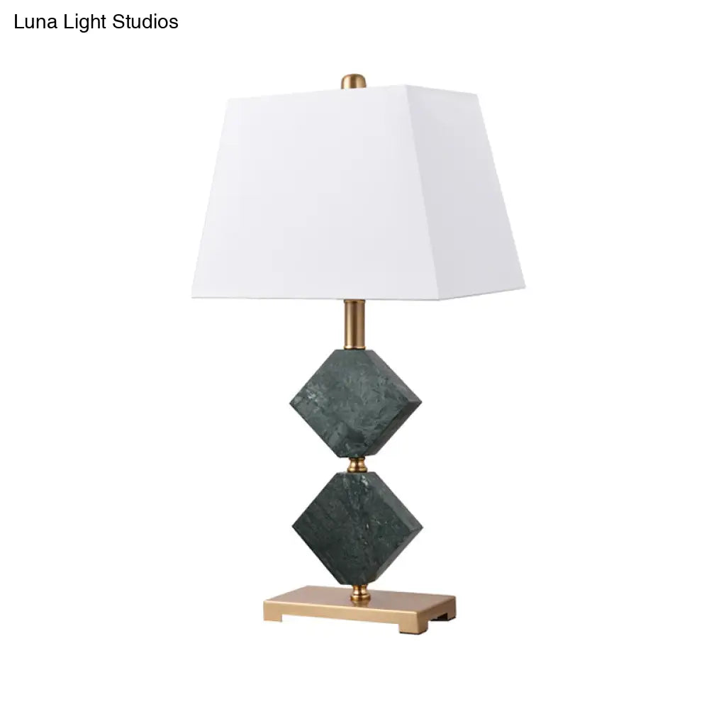 Modern Black Trapezoid Table Lamp With Rhombus Marble Accent - Sleek Living Room Nightstand Light