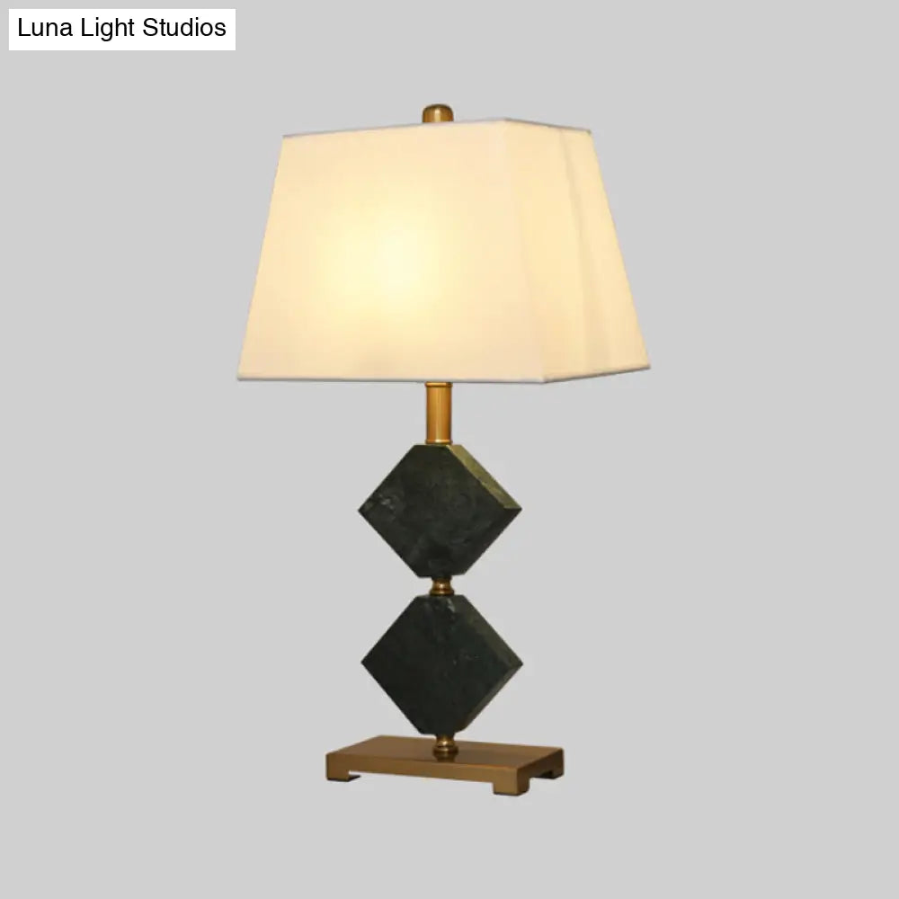 Modern Black Trapezoid Table Lamp With Rhombus Marble Accent - Sleek Living Room Nightstand Light