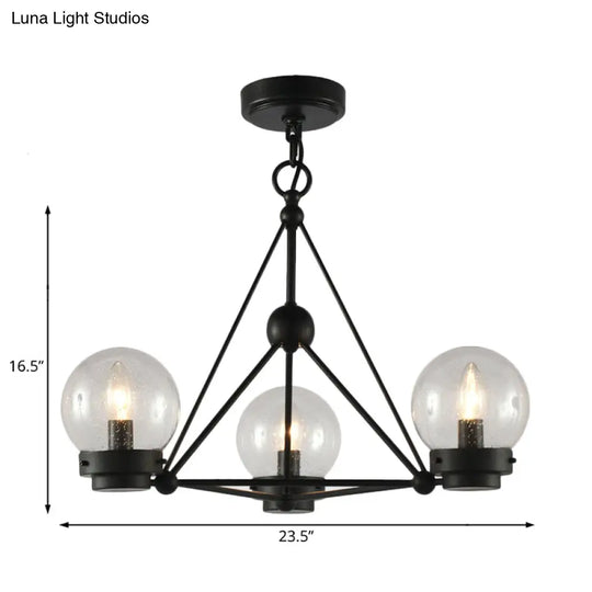 Modern Black Triangle Design Chandelier Pendant With Clear Frosted Glass - 3 Lights Living Room