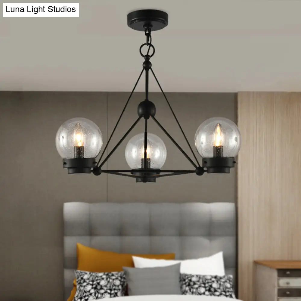 Modern Black Triangle Design Chandelier Pendant With Clear Frosted Glass - 3 Lights Living Room